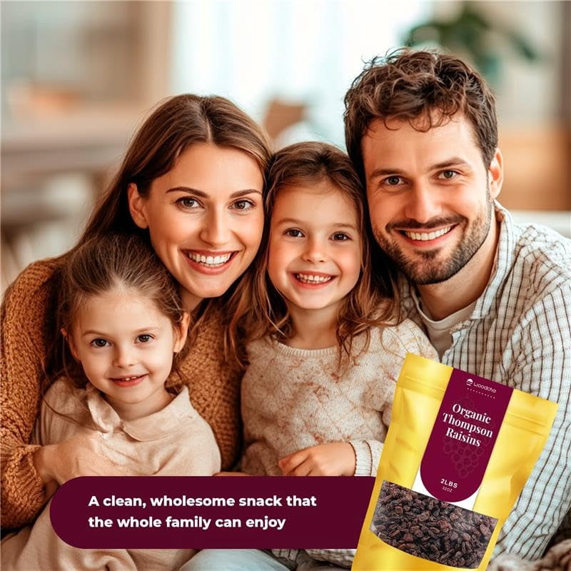 Organic Thompson Raisins – Naturally Sweet, Seedless, Sun-Dried, Non-GMO, Healthy Snack & Baking Ingredient –Jumbo Raisins- 2 lbs