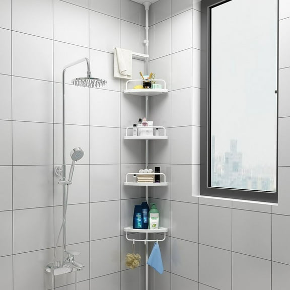 4 Layers Bathroom Corner Bath Tension Tub Shower Storage Rack Shelf Organizer