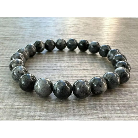 K-KED Grade A   Black Labradorite Crystal Bead Bracelet 8mm, Genuine Gemstone 7.5"