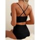 thumbnail image 3 of Bikini Herseas de 2 piezas con tirantes ajustables, tiro alto, negro, XL, 3 of 6