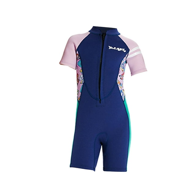 Girls Wetsuit Front Zipper Swim Suit Sun Protection Swimming Clothes with Zipper Blue Large