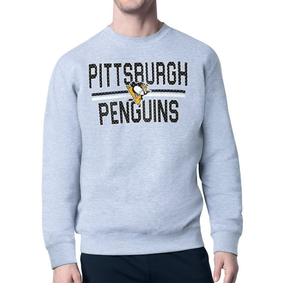 Men's Starter Heather Gray Pittsburgh Penguins Mesh Look Team Name Logo Pullover Sweatshirt