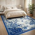 thumbnail image 3 of ODIKA 8'x10' Washable Area Rug Ivory Chinoiserie Cobalt Botanical Design Porcelain Inspired Floral Lattice Motif for King Size Bedroom Under Bed, Master Suite, Non-Shedding, Easy Care, 3 of 7
