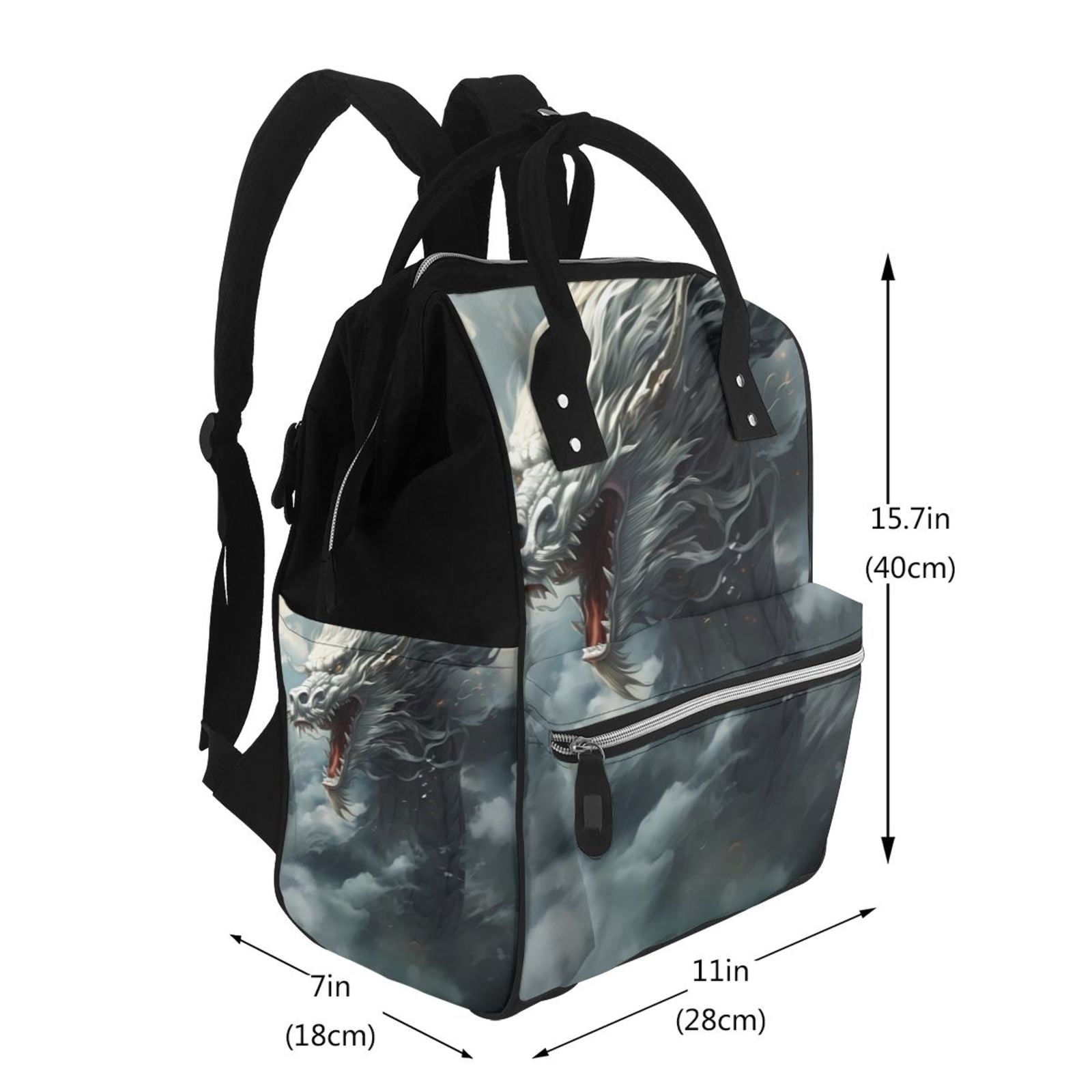Fuzoiu Cloud White Dragon Print Diaper Bag Backpack,Baby Essentials Travel Tote,Multi function Waterproof Diaper Bag, Travel Essentials Baby Bag - Unisex