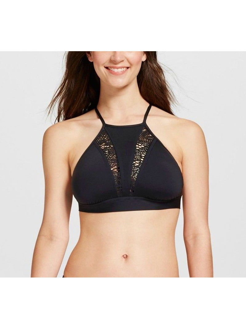 Mossimo Black High Neck Halter Crochet 2-Piece Bikini Set Swimsuit