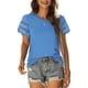 thumbnail image 1 of Camiseta informal de manga corta con cuello redondo y encaje para mujer, Tops de verano de Color puro para ir de compras y citas, 1 of 6