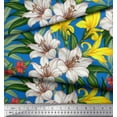 thumbnail image 2 of Soimoi Blue Velvet Fabric Leaves & Lily Floral Print Fabric by the Yard 58 Inch Wide, 2 of 3