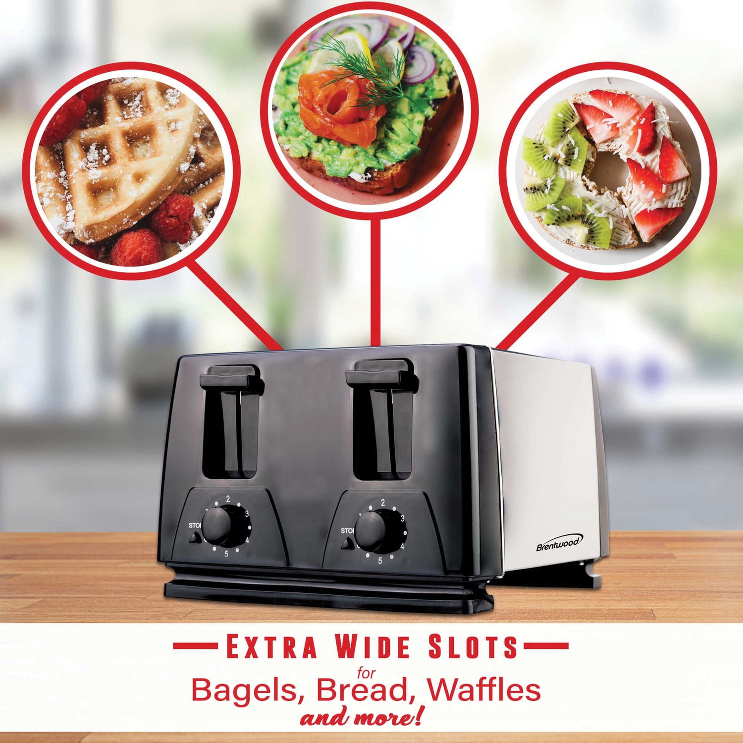 Brentwood 4-Slice Toaster, Black/Silver