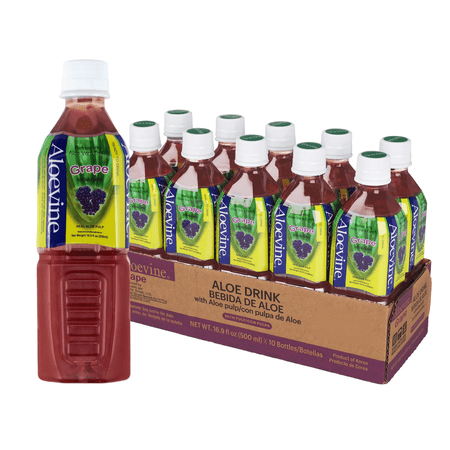 Aloevine Grape Aloe Vera Drink with Aloe Pulp, 16.9 fl oz, 10 Count Bottles