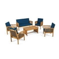 thumbnail image 7 of Brendon Outdoor 6 Piece Acacia Wood Chat Set with Cushions, Brown Patina, Dark Teal, 7 of 7