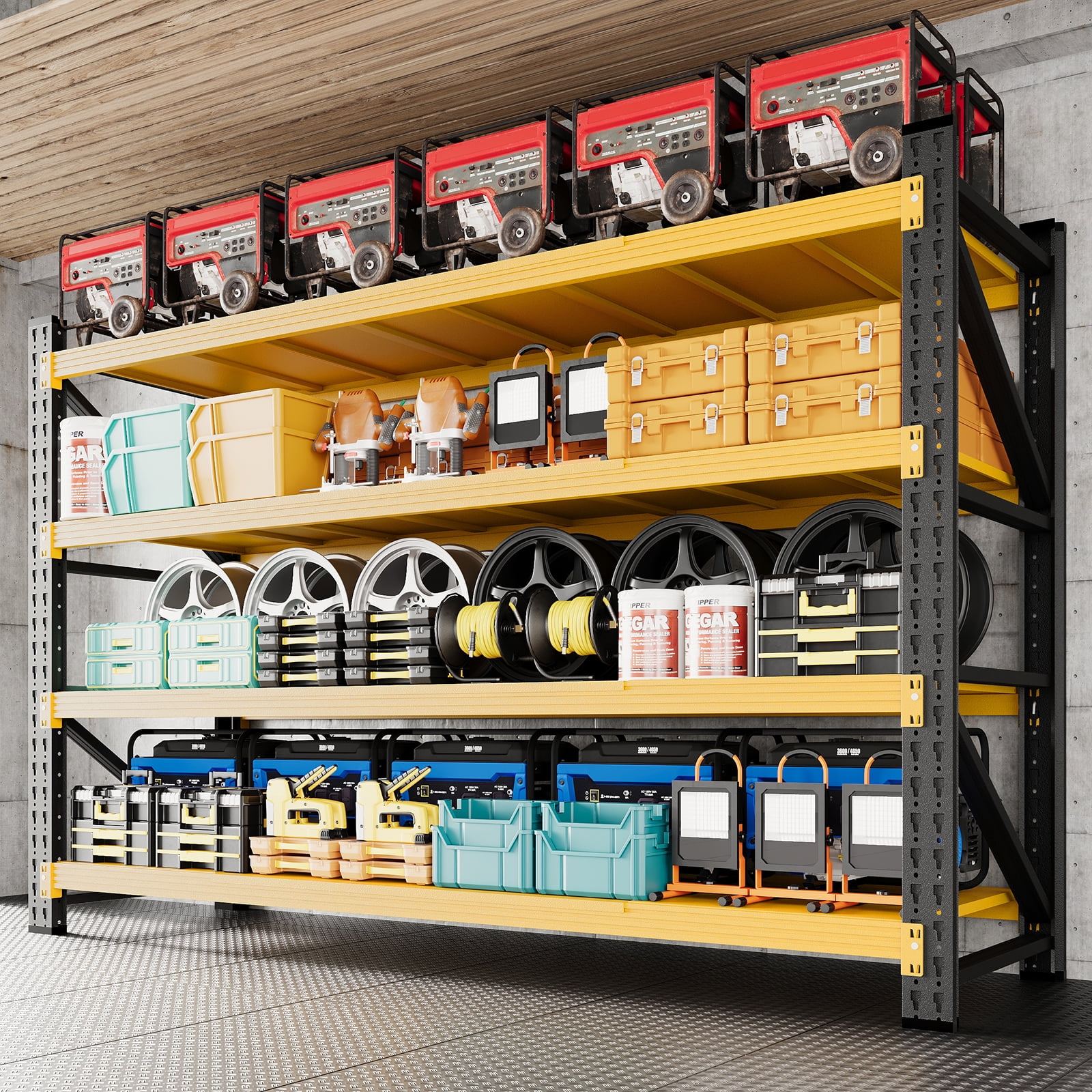 AUHUP 4-Tier Garage Storage Shelves 5000LBS Heavy Duty Metal Shelving 71" W Shelving Unit for Warehouse,Basement Industrial,Commercial Utility Rack Shelf,71"W x 24"D x 70"H, Black & Yellow