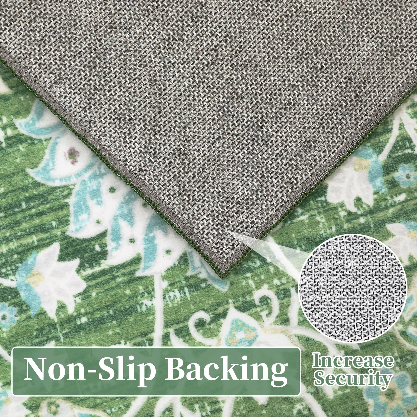 FairOnly 8' x 10' Vintage Floral Carpet for Office Living Room Bedroom Washable Rug Soft Surface Low Pile Area Rug, Grass Green