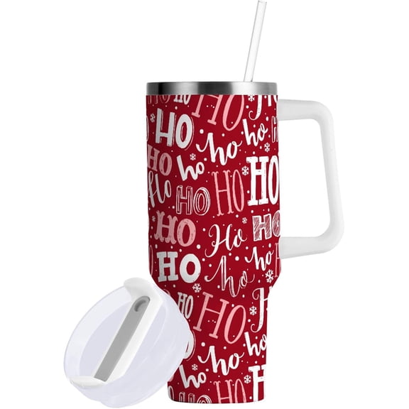 Christmas Tumbler with Handle and Straw Funny Ho Ho Ho Xmas Coffee Mug Water Bottle Travel Cup 30 oz