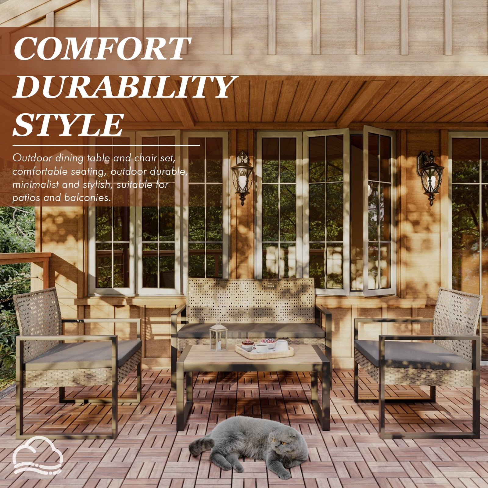 MOONMISS 4-Piece Wicker Outdoor Garden Furniture Corner Sofa Set With Cushions-Light Brown