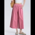 thumbnail image 4 of Pantalones Palazzo de Algodón A Cuadros para Mujer, Cintura Elástica, con Bolsillos, para Verano Rojo L, 4 of 8