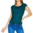 thumbnail image 1 of Blusa Manga Corta Olanes Mujer Moda Casual Petróleo negro CH, 1 of 5