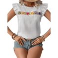 thumbnail image 2 of Women'S Floral Embroidery Blouse Crew Neck Short Sleeve Summer Boho Shirt White S, 2 of 9