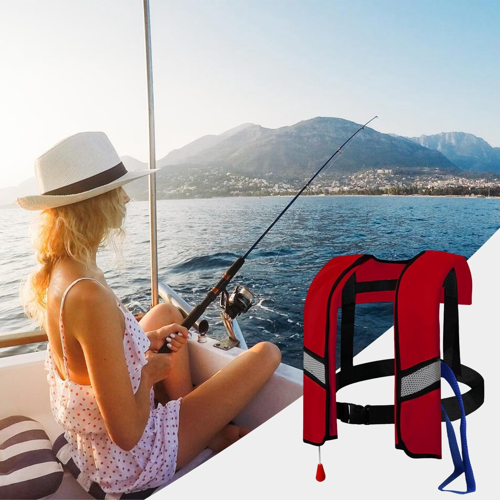 Automatic Inflatable Life Jacket with Whistle, Lightweight Inflatable Life Vest with Reflective Strips, Adult Life Preserver for Fishing, Boating, Kayaking, Surfing,1PC