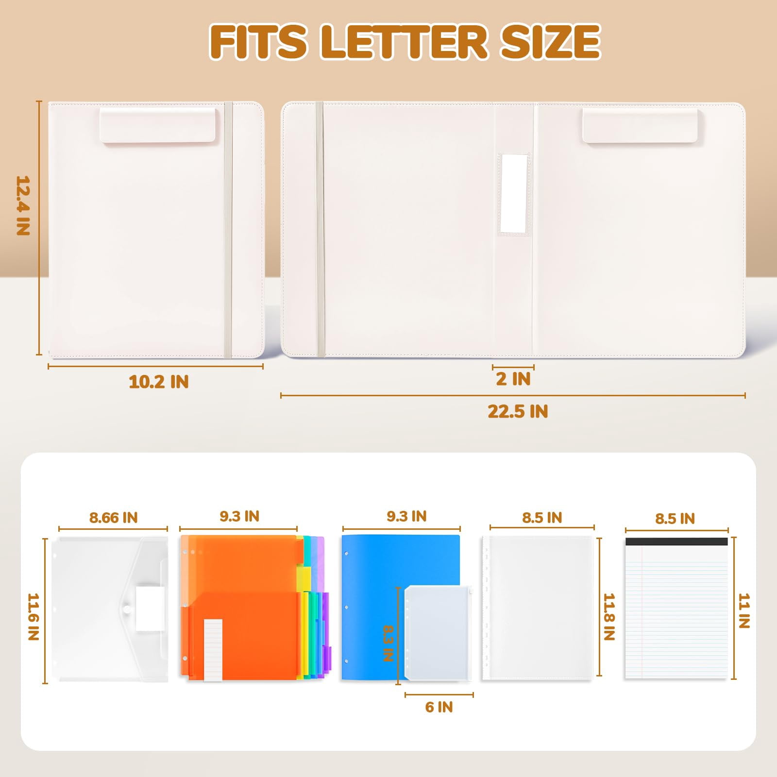 3 Ring Binder Clipboard With Storage 12.4"x10.2" Magnetic Folder 5 Subject Folders Refillable Lined Notepad (11" X 8.5") Ideal For School Office Nursing(beige)