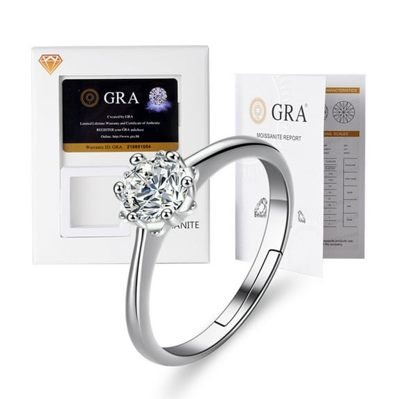 Moissanite Ring for Women 0.5 CT D Color VVS1 Excellent Grade Diamond 18k White Gold Over Silver Jewelry with Adjustable Open Wedding Promise Rings for Girl