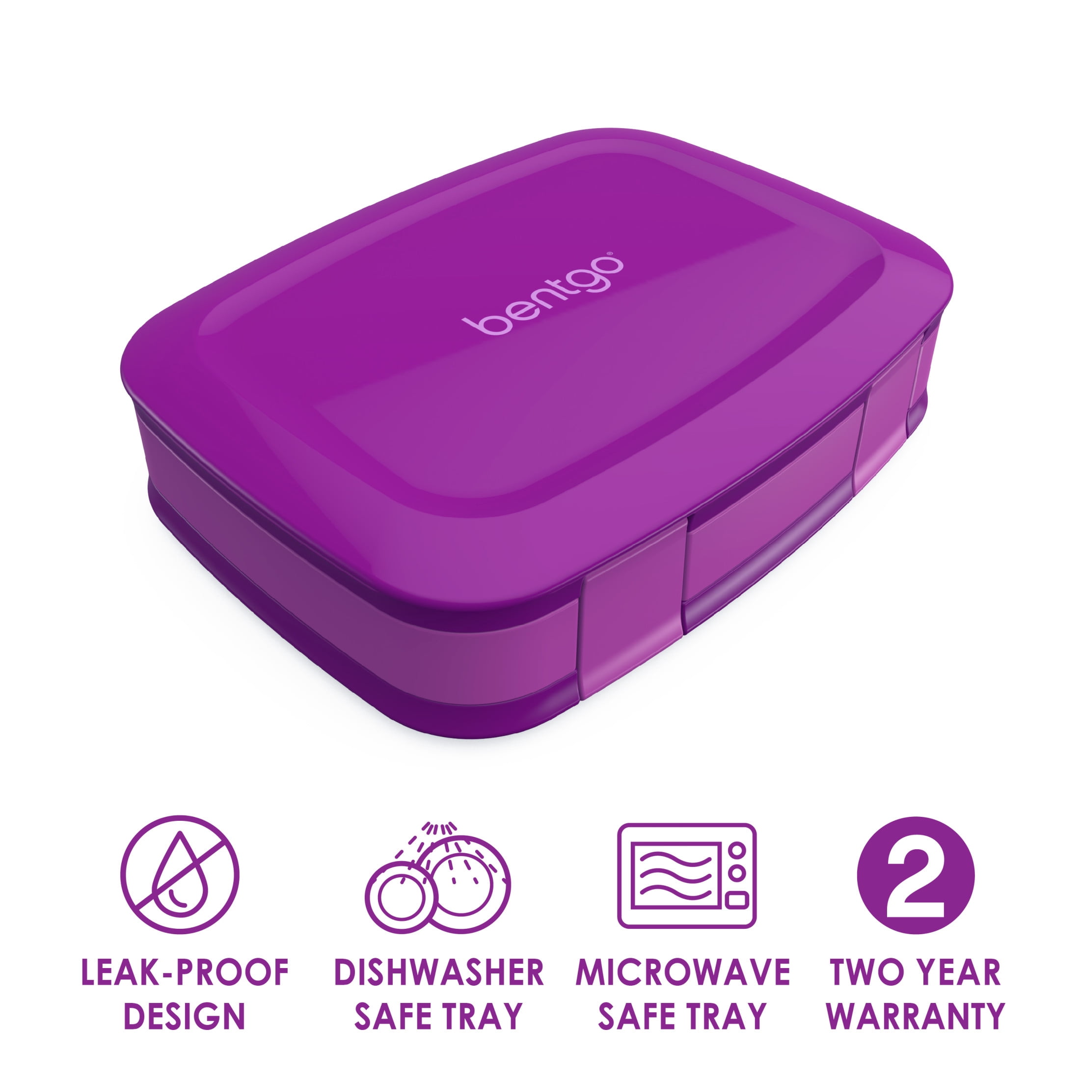 (3 pack) Bentgo Fresh – Leak-Proof, Versatile 4-Compartment Bento-Style Lunch Box with Removable Divider, Portion-Controlled Meals for Teens and Adults On-The-Go – BPA-Free, Food-Safe Materials (Purple)