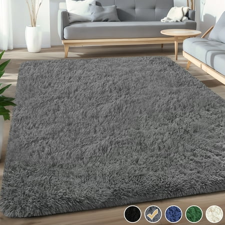 Nefoso Shag Area Rug, 5ft x 7ft Soft Fluffy Area Rugs for Living Room Bedroom Decor Carpet, Dark Gray