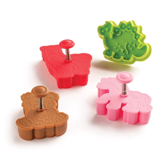 Mrs. Anderson's Baking Animal Cookie Cutters, Set of 4, Spring-Action Embossing Cutters For Cookies, Fondant, And Pastry Dough