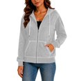 thumbnail image 6 of Women Full Zip Contrast Stitch Hooded Jacket Long Sleeve Hoodie with Pocket for Daily Casual Outdoor Size M, 6 of 8
