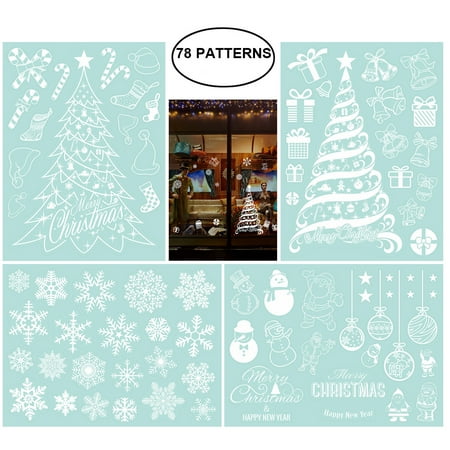 Christmas Retail Stores NICEXMAS 4 Sheets Christmas Trees Snowflakes Decoration Removable PVC Wall Window Door Mural Decal Sticker for Retail Store Coffee House Restaurant Supermarket Dress Shop ()