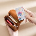 thumbnail image 2 of Monedero de piel auténtica para mujer, monedero pequeño de piel de vaca con capas para tarjetas y llaves, 2 of 4