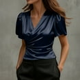 thumbnail image 2 of Fewfanhot T Shirts for Women Casual Solid Color Wrap-Over Ruffled Short Sleeve V-Neck Going Out T-Shirt, 2 of 7