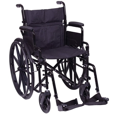 Carex Steel Wheelchair with FlipBack Arms, Foldable Back,Swing Away Footrests, Black,300 lb Capacity