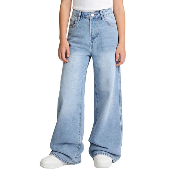 Teen Girl Jeans Blue Jeans Girls Straight Leg Wide Leg Jeans High Waist Baggy Jeans with Pocket Preppy Clothes for Girls 15-16 Years