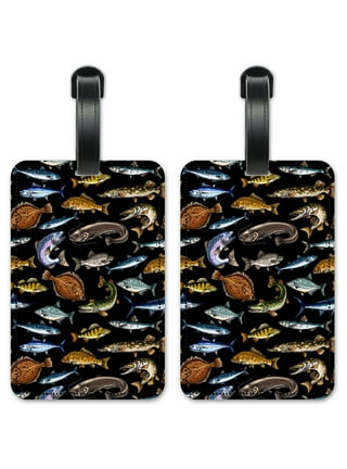 Salt Water Game Fish Fishing Ocean Compass Luggage ID Tags Suitcase  Carry-On Cards - Set of 2 
