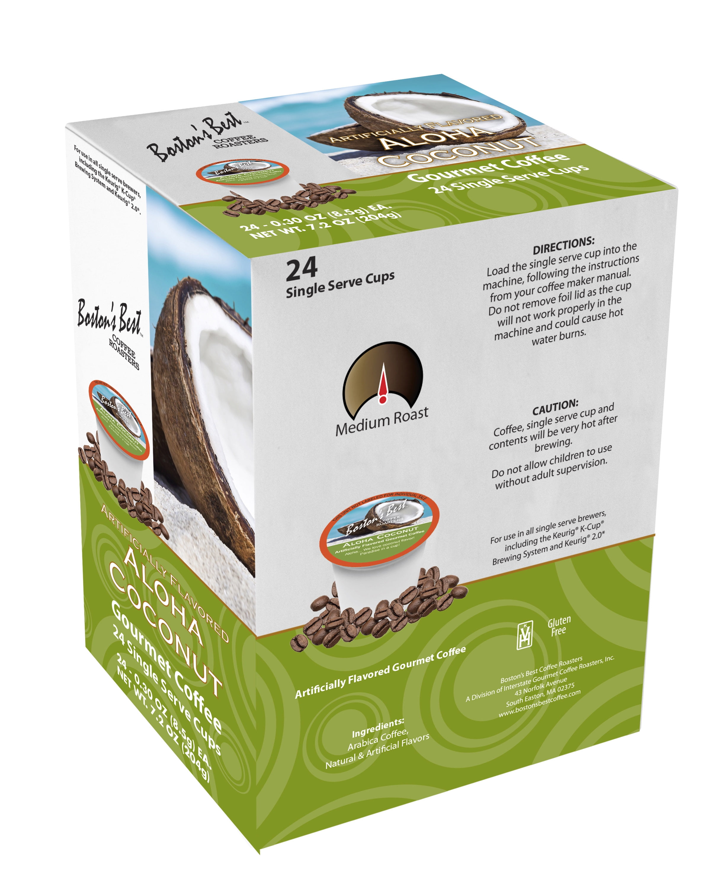 Boston's Best Coffee Roasters Aloha Coconut. Medium Roast, Coffee Pods, 24 Ct