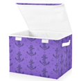 thumbnail image 2 of 40L Lidded Home Storage Bins Foldable Storage Box with Handle for Home Bedroom Closet, Purple Printed, 2 of 7