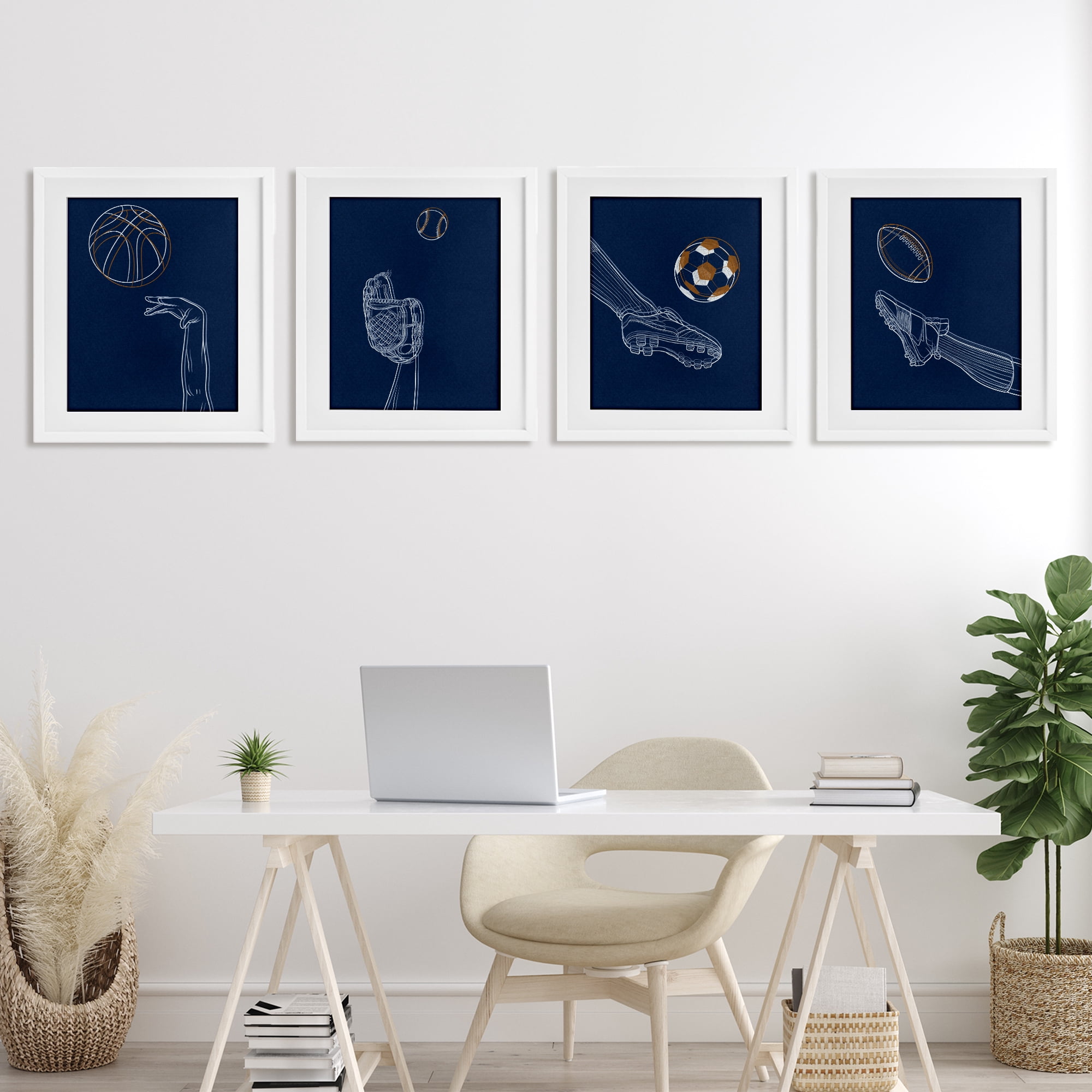 Stupell Industries Sports In Action Contour 4 Piece White Framed Print Under Glass Set, design by Marcus Prime