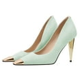 thumbnail image 2 of FSJ Women Classic Square Closed Toe Pumps Slip On Cone High Heel Gold Cap Toe Wedding Office Casual Dress Shoes Size 10 Green, 2 of 5