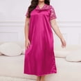 thumbnail image 4 of HomeGardon Nightgowns for Women,Summer Dresses Fashion Women Loose Casual Plus Size Solid Color Home Service Ice Silk Short Sleeve Lace Stitching Nightdress,XL-XXXXXL, 4 of 5