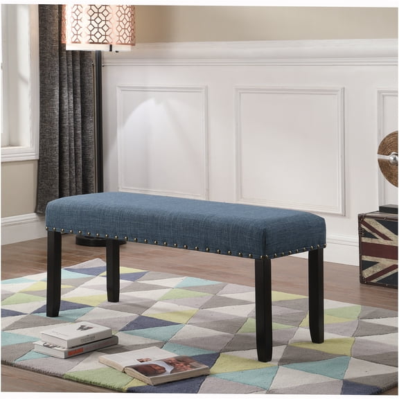 JERFIT Fabric Dining Bench with Nailhead Trim Blue