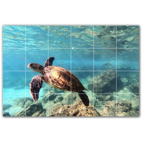 Picture-Tiles.com: Turtle Ceramic Tile Wall Mural WAL501066-64L. 48"W x 32"H using (24) 8" x 8" Ceramic Tiles-Satin Finish