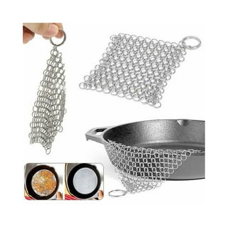 Cast Iron Scrubber 316 Stainless Steel Cast Iron Skillet Cleaner 8x6  Chainmail Scrubber Scraper Chain Mail Link Scrub for Cast Iron Pre-Seasoned