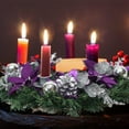 thumbnail image 7 of Dserfhy 13" Purple Ribbon Christmas Advent Wreath 4 Advent Candles Holder Christmas Centerpiece with Bow Artificial Pine Cones for Winter Holiday Home Church Decor, 7 of 7