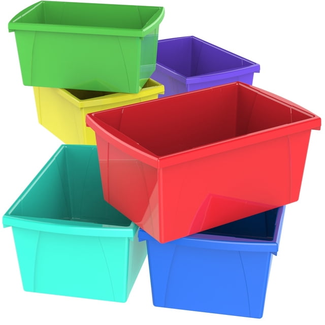 STOREX Bac de Rangement pour Salle de Classe 5,5 Gallons (21L), Couleurs Assorties (Lot de 6)