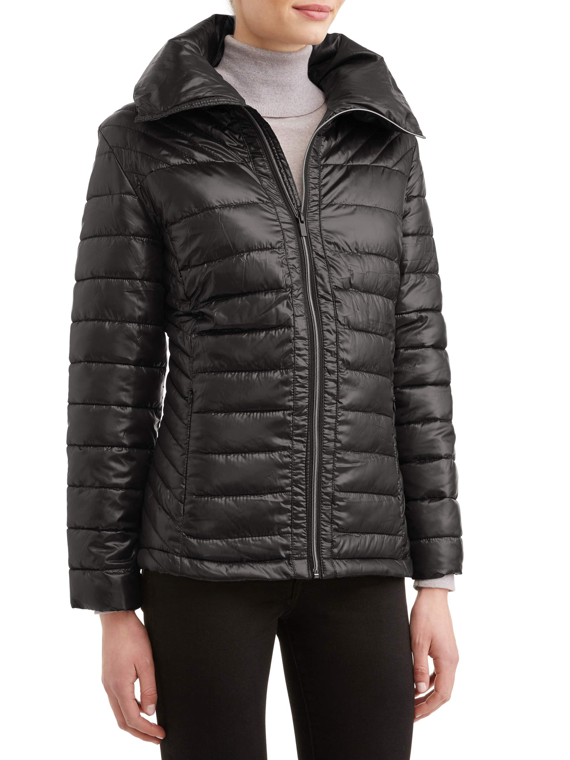Women's Down Blend Quilted Jacket with Convertible Collar - Walmart.com