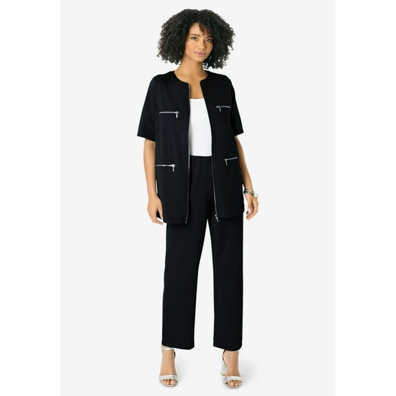 Roaman's Women's Plus Size French Terry Cropped Pant Set