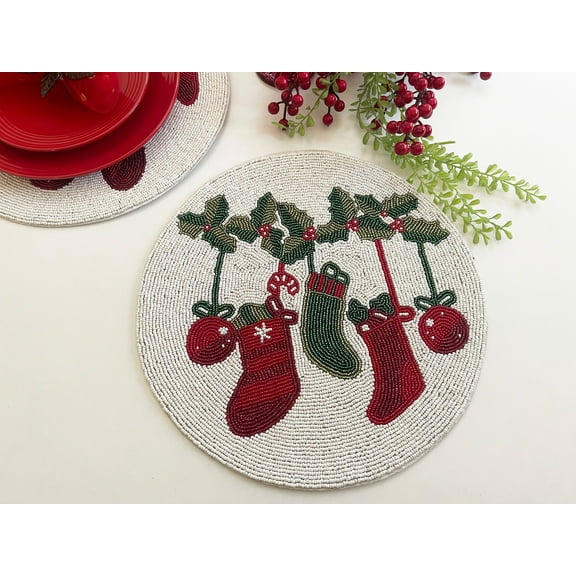 Set of 6, Christmas special placemat, handmade beaded table mat, gift for her