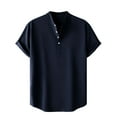thumbnail image 2 of Zylanna Men's Button Polo Shirts Tee, Solid Color Stand-up Collar Summer Short Sleeve Casual Pullover for Men Dark Blue Size M, 2 of 6