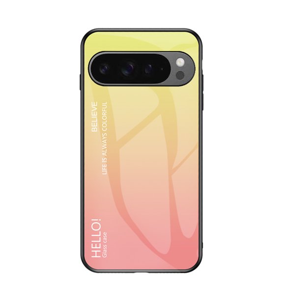 for Google Pixel 9 / 9 Pro Case,Tempered Glass Gradient Color Pattern TPU Frame Hybrid Slim case for Google Pixel 9 / 9 Pro, Case Anti-Scratch Anti-Drop Anti-fingerprint, Yellow