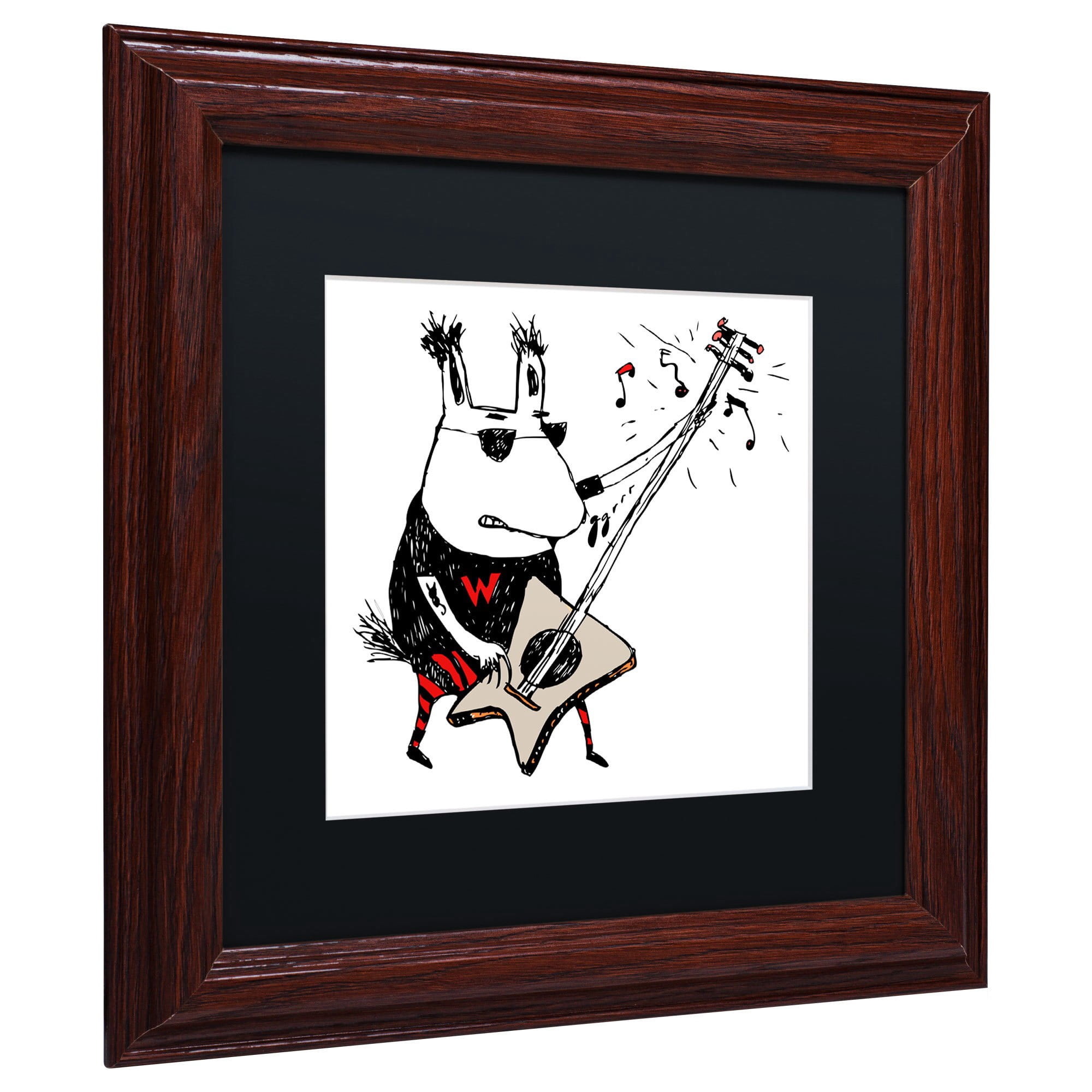 Trademark Fine Art "Wild Guitar Wolf" Canvas Art by Carla Martell, Black Matte, Wood Frame